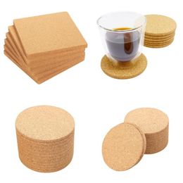 1000 stks Ronde Hout Onderzetters Cup Mats 10 * 10 * 0.3cm Plain Cork Coaster Rounds Square Drink Wine Coffee Pot Cups Mat Party Home Bar Tafel Anti Scald Cushion DHL of UPS