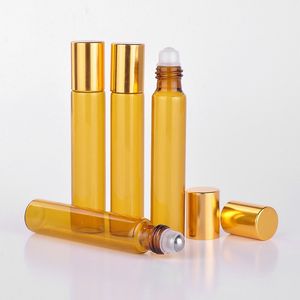 1000 pièces/lot 10 ML Portable ambre verre rechargeable bouteille de parfum rouleau sur vide étui à huile essentielle pour voyage