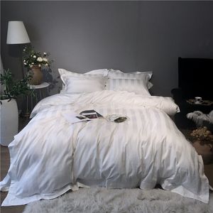 1000TC Coton égyptien Blanc Gris Stripe Literie Ensemble de lit d'hôtel de luxe Housse de couette Drap de lit doux QUEEN KING parure de lit T200706