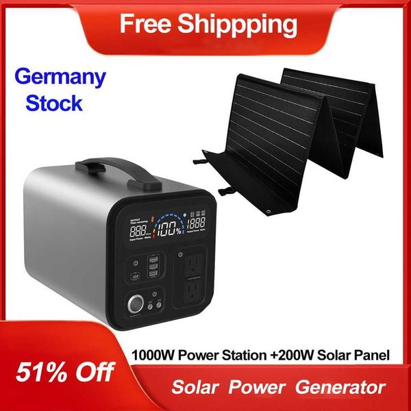 Centrale électrique Portable 1000W avec panneau solaire 200W batterie Lifepo4 220V 110V 12V alimentation 500W générateur de banque de puissance extérieure élevée