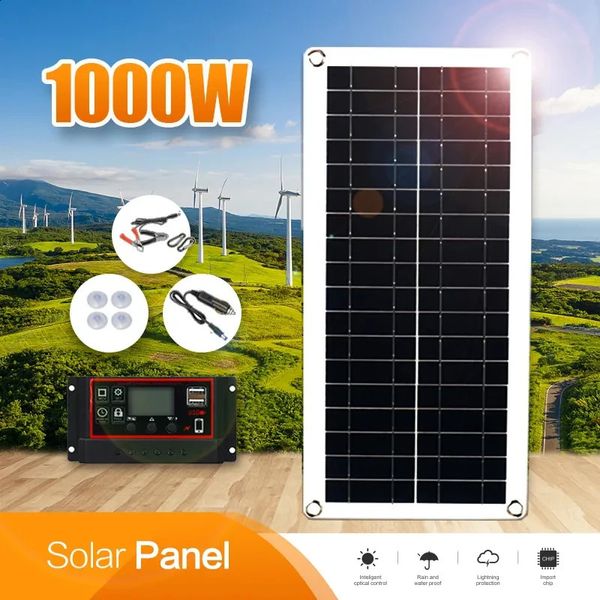 Panneau solaire 1000W 12V, cellule solaire 10A-100A, contrôleur, plaque solaire pour téléphone, camping-car, voiture, MP3 PAD, chargeur de Camping, batterie extérieure 240124