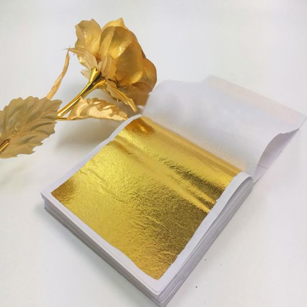 100200 hojas de papel de aluminio dorado de imitación, hojas doradas, arte artesanal, papel, fiesta de cumpleaños, pastel de boda, decoraciones de postres N5812833