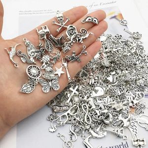100200pcs Tibetan Silver mixte Pendent Animaux Charmes Perles pour les bijoux Boucles d'oreilles Boucles d'oreilles DIY Art Art 240507