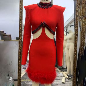 10061 L 2024 Robe de piste printemps robe d'été robe de pansement col rond à manches longues rouge marque même style robe pour femme mode haute qualité mefei