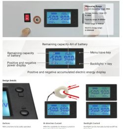 100A 200A 400A Hall Coulomb Metter Lithium Battery Monitor Digital Voltmeter Ammeter Capacité Affichage de la voiture électrique