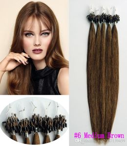 Micro Ring Extensions de cheveux brésiliens Remy cheveux humains brun moyen Nano boucle cheveux raides 18 