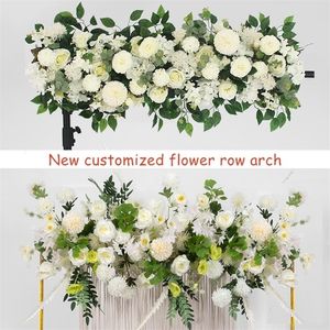 100cm 50cm Artificielle Fleurs De Mariage Mur De Fer Arc Toile De Fond Décor Fournitures Faux Soie Pivoine Rose Rangée Table Centre De Table Arranger 220311