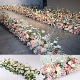 100cm 50cm fleur mariage route plomb fleurs longue table centres fleur arc porte linteau soie rose fête de mariage décors décoration