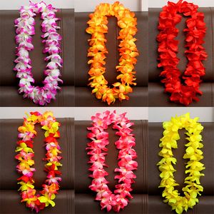 100 cm Flor Hawaiana Fiesta en la playa Hula Garland Leis Collar Lei Fiesta de cumpleaños Suministros Favores de la boda 8 colores DLH178