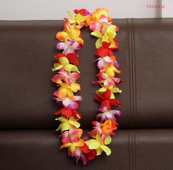 100 cm Flor Hawaiana Fiesta en la playa Hula Garland Leis Collar Lei Fiesta de cumpleaños Suministros Favores de la boda SN964