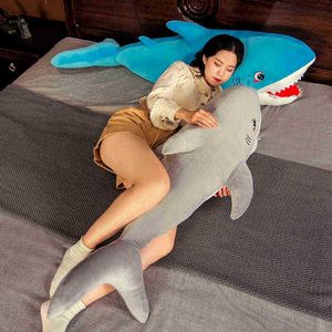 100Cm Géant BlueGrey Shark En Peluche Jouet Doux Rempli Megalodon Animal Oreiller De Lecture Pour Les Cadeaux D'anniversaire Oreiller Pop Cadeau Pour Les Enfants J220729