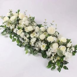 100cm luxe witte roos kunstbloem rij bruiloft tafel middelpunt bloemen achtergrond muur bogen decor feestpodium bloemen 240309