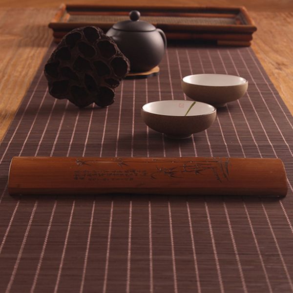 100 cm Cérémonie de thé en bambou naturel Table Runner Thé Vintage Placemat Accessoires Rideaux faits à la main Couverture de table DÉCOR HOME