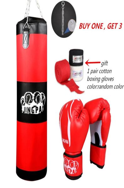 Bolsa de boxeo para entrenamiento físico de 100cm, bolsa colgante con gancho, bolsa de arena vacía con guantes de boxeo, envolturas de mano 3221066