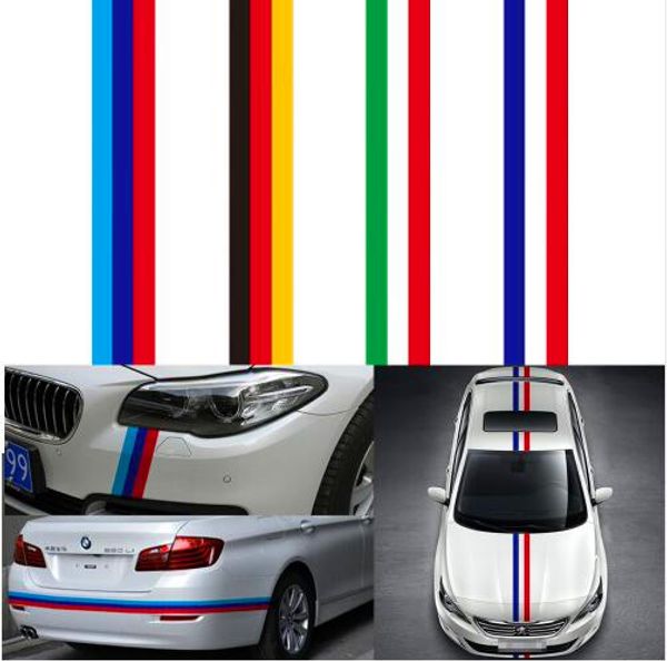 100CM x 15CM voiture Auto capot toit garde-boue M-couleur puissance moteur couverture drapeau rayure autocollant autocollant pour BMW 1 2 3 4 5 7 série Q5 Q7 X1 X3 X5 X6