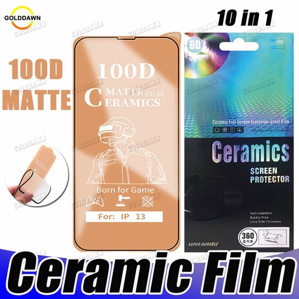 Protecteur d'écran en céramique transparent mat 100D, film de protection antidéflagrant nano pour iPhone 15 14 Plus 13 12 Mini 11 Pro Xs Max XR X 8 7 6 6S Plus avec emballage de vente au détail