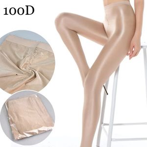 100D femmes Sexy brillant brillant huile collants étriers épais bonne qualité une ligne entrejambe huile collants 240106