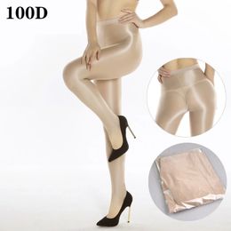 100D femmes Sexy brillant brillant huile collants étrier collants épais une ligne entrejambe huile collants legging 240105