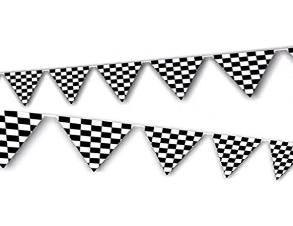 Drapeaux de course à carreaux noirs et blancs de 100 pieds, bannières de fanions de course NASCAR pour enfants, fête 5815260