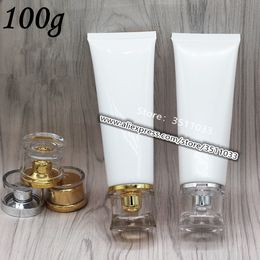 100g 100ml Botella de plástico blanco suave Cosmético Limpiador facial Crema Squeeze Tube Champú Loción Tapa acrílica