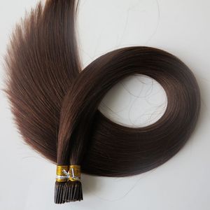 Pre Bonded I Tip Braziliaanse Human Hair Extensions 100g 100strands 18 20 22 24 inch # 4 / donkerbruin Indiase rechte haarproducten