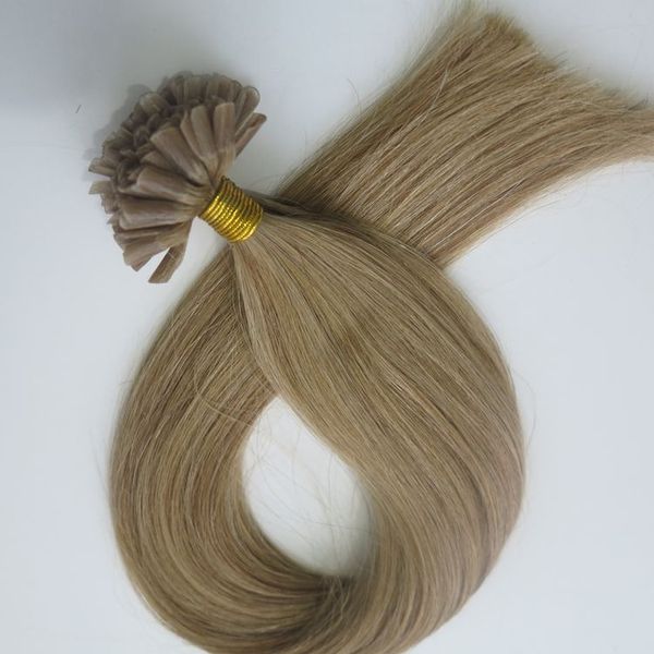 100g 100 brins pré-collés ongles U pointe Extensions de cheveux 18 20 22 24 pouces #12/brun doré clair brésilien indien remy cheveux humains