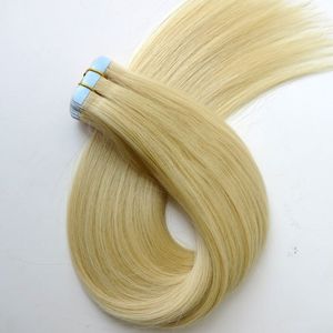 100 g 40pcs / 50 stks tape in menselijke hair extensions 18 20 22 24 inch # 613 kleuren lijm huid inslag PU Braziliaans Indiaas haar