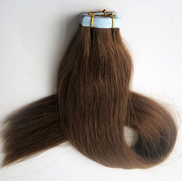 100g 40 pièces Extensions de cheveux de bande de colle cheveux brésiliens indiens Remy cheveux humains 18 20 22 24 pouces 6 trame de peau brun moyen Hair3364967