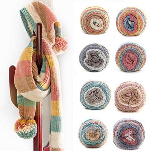 100 g / bal regenboog kleurrijke katoenen breien garens 5 streng handgeweven draad voor dikke haak deken sjaal hoed trui
