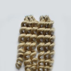 100g blonde huid inslag tape op Remy Hair 100% Menselijk Haar Remy Tape in Menselijk Hair Extensions Losse Golf