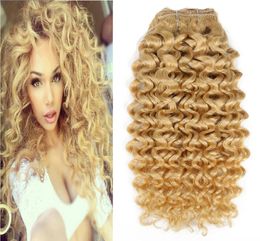 100g Braziliaans Kinky Krullend Blond Kleur 613 Machine Gemaakt Remy Clip In Human Hair Extensions Dik 7pcsSet Braziliaans haar 4b 4c7867678