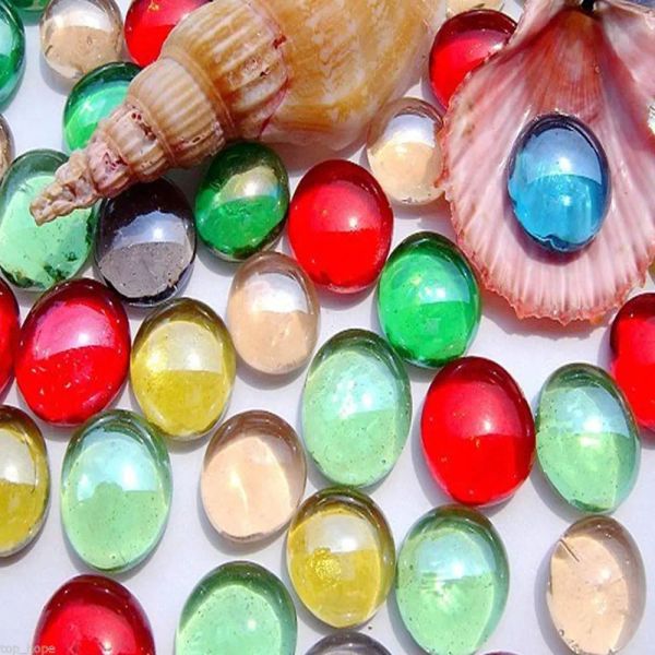 100 g de regalo Pebbles de cristal accesorios de artesanía plana Mármolas de color mixto Cuentas de pescado Stones de vidrio Acuario
