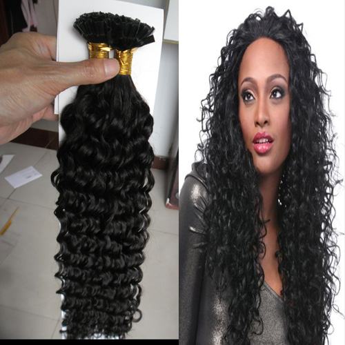 100g kinky curly 1g / strand nagel u tip pre-bonded keratin lim remy naturliga mänskliga hårförlängningar 100strands real 100% mänskligt hår