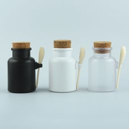 Botella de sal de baño de plástico mate de 100g, tarro duradero, recipiente para crema y mascarilla con cuchara de corcho, bote, caja de crema para maquillaje