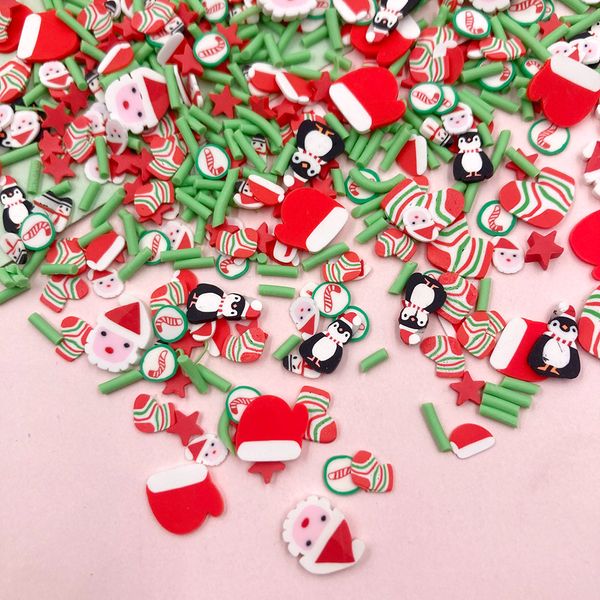 100g Christmas mixte Santanta Penguin Snowman Gants Gants Sticks Slices Polymer Argile Sprinkles for Fluffy DIY Tiny mignon accessoires Klei mignons