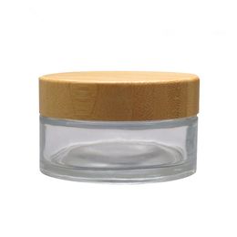 100G Hervulbare Clear Glass Cosmetics Flessen met Bamboe Deksel Speciale Bamboe Lege Glas Cosmetische Container Crème JAR F1037