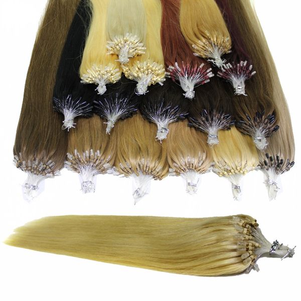 100g / lot Micro Ring Loop Extensions de Cheveux Humains Brésilien droit 100 brins # 1 # 1B Noir # 8 # 10 brun # 27 # 60 # 613 blond # 99J