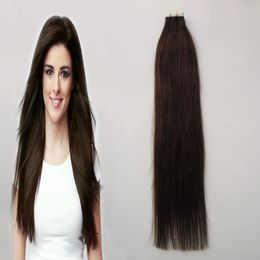 100g Straight PU Skin Inslag Hand Tied Tape in Kleefstoffen 100% Braziliaanse Maagdelijke Human Hair Extensions 10-24 "40 stks dubbel getekend haar