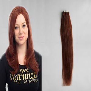 Extensiones de cabello humano con cinta de 100g, mechones rectos de 40 Uds., teje cinta de PU en extensiones de cabello #33 marrón castaño oscuro