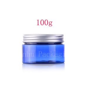 100g x 20 Lege blauwe huidverzorgingscrème Pet potten met aluminium dop, cosmetische crème box containers brede mond fles verzegelde blikjes