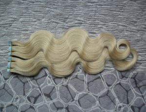 100g40pcs 613 bleekmiddel blonde tape in remy menselijk haar dubbelgetrokken remy body wave haarbundels weeft PU tape op haarextensies8872377