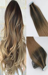 100 gramos 40 Uds cinta en extensiones de cabello humano Balayage Color degradado marrón pelo virgen brasileño sin costuras recubrimiento de PU Weft6241393