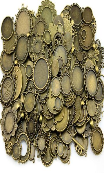 Diseños de mezcla de 100gram de 100gram de bronce de bronce plateado antiguo aleación de zinc colgante cameo en blanco cabujón base accesorios de joyería6699288