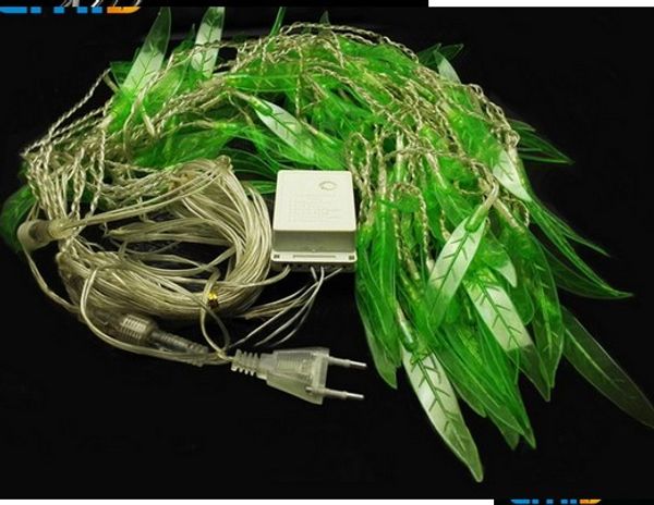 100LEDS 3.5 * 0.6M Luz de cortina de boda de vid de hoja de Salix artificial para luminarias de jardín para el hogar Decoración LED Luces de Navidad AC 110v-240V