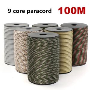 Cuerda Paracord de 9 núcleos, 100M, 550 Norma militar, 4mm, cuerda de paracaídas para exteriores, tienda con paraguas, correa de cordón, tendedero 240117