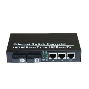 100m glasvezel transceiver 2 poort 3 RJ45 Ethernet-poorten enkele optische media-omzetter schakelaar met één modus