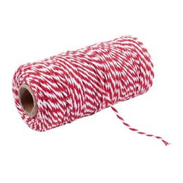 Rouleau de 100 m, 1 à 5-2 mm, ligne à rayures en ficelle de coton, pour cadeaux de fête de mariage, fournitures d'emballage artisanal, rouge blanc 222i