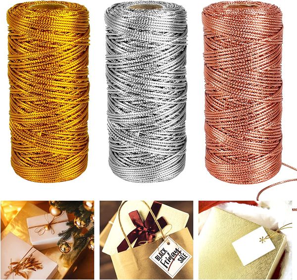 100m / rouleau de filet métallique cordon or argent macrame corde de corde de corde-cadeau emballage cadeau enveloppe pour bricolage artisanat tressé