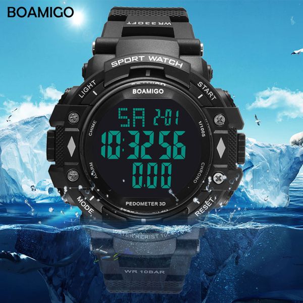 Relojes deportivos para hombre resistentes al agua de 100m, marca BOAMIGO, podómetro, calorías, relojes digitales LED, relojes de pulsera para nadar, reloj para hombre
