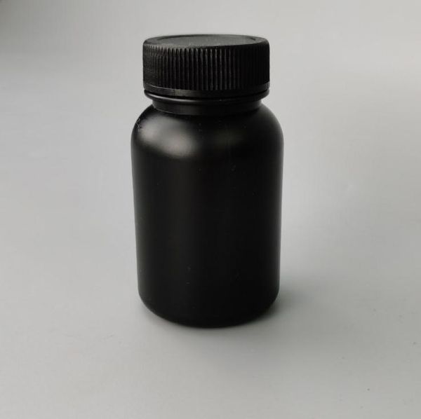 Bouteille en PEHD de couleur noir foncé 100 ml/100g, bouteille en plastique, bouteille de pilules avec bouchon à vis et bouchon intérieur SN4816